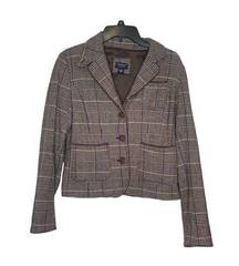 American Eagle Women Blazer Jacket Houndstooth Wool Elbow Patches Brown Medium