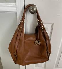 BROWN LEATHER LARGE BELTED SHOULDER BAG-