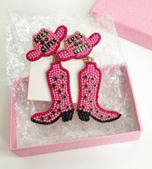 Western Cowgirl Boot NEW "Let's Go Girls" Nashville Beaded Zinc Drop Earrings