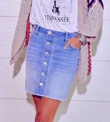 American Eagle AE High Waist Button Up Jean Distressed Bottom Skirt sz 4