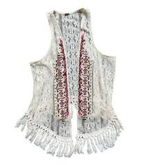 POOF Aztec Embroidered Fringe Needlework Vest  Size Large