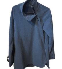 J. McLaughlin Blue Asymmetrical Gold Button Neck Size XS Fleece Pullover.