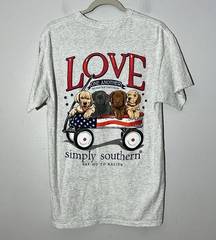 Simply Southern SS  Love One Another Puppy Dog Graphic Gray T Shirt Women's M