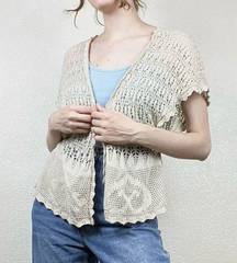 Vintage y2k Xhilaration Beige Crochet Knit Short Sleeve Cardigan Shrug