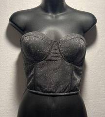 Forever 21  Silver Black Glitter Bustier Size Medium Corset Cropped Top