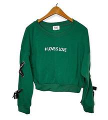 Lili Sport Love Green Long Sleeve Crop Sweatshirt Women’s Size XL