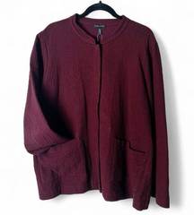 Eileen Fisher Women’s Snap Front Ripple Jacket Burgundy 100% Organic Cotton - XL