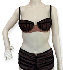 Vintage  Rose & Black Lace Unwire Bra Set with Gilded Gold "Heart" Accent