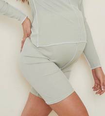 Sage Green Maternity Contrast Biker Shorts