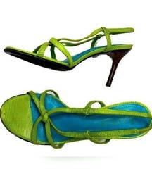 Lauren Ralph Lauren Vintage Reptile Green Sling Back Heeled Sandals sz 6