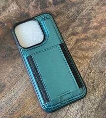 Flip Wallet phone case for iPhone 15 Pro RFID Blocking metallic teal green NEW