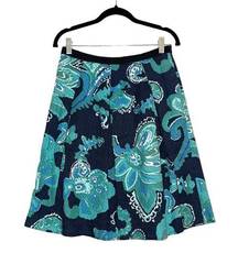 NWT Tory Burch Simone Silk Blend Floral Navy Pleated Skirt in Jelly Blue Rozel 6