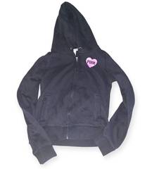 PINK - Victoria's Secret Victorias Secret PINK Black Hoodie Pink Heart LOVE PINK Women’s Sz L