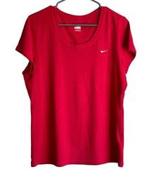 Nike  Fit Dry Retro Embroidered Swoosh Logo Scoop Neck T-shirt Fire Engine Red L