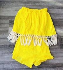 The Vanity Room Yellow Macrame Romper Strapless NWT Fringe M L5