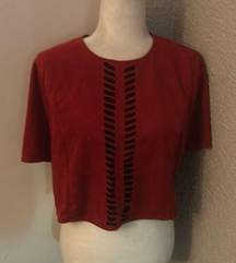 Crimson Faux Suede Crop Top Size Large Cutout Design Fall Winter