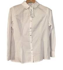 NY Collection white buttons down shirt size L petite