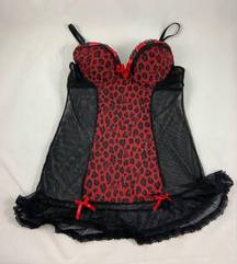 LG XOXO red black cheetah print corset bustier