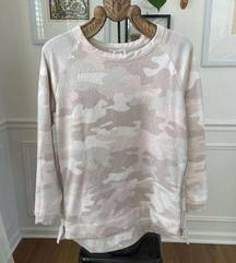 Stella & Dot Neutral Beige Camo Sweatshirt Zip Sides L