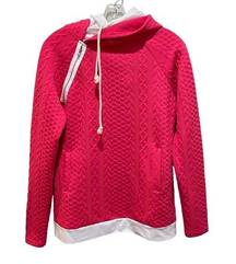 andthewhy Textured Knit Double Layered Hoodie Sweatshirt Pink White Size Small