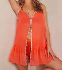 Free People NWOT  Intimately Bali Sweet Nothing Slip Sheer Mini Dress in Coral