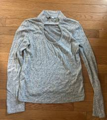 Slub Knit Gray Keyhole Sweater Size L GUC