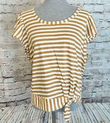 Jane and Delancey Jane Delancey Striped Gold Mustard Short Sleeve Side Tie Waist Shirt Size XL