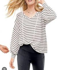 Cabi #5746 Relax Game Day Tie Neck Striped Sweatshirt Top Size XS Extra small