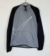 Nike Dri-Fit Grey & Black Swoop Logo Hoodie M