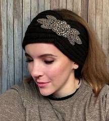 Wide Knitted Headband Crystal Flower Twist Crochet Ear Warmer Accessories Black