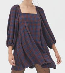 Urban Outfitters UO Lachlan Flannel Smocked Mini Dress in Sapphire Plaid