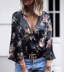 Black Floral Blouse, Medium