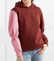 Tibi Sculpted Sleeve Hooded Sweatshirt Pink Red Small