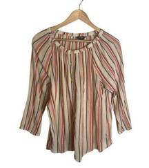 Chaps Button Up Blouse Striped Pastels Size Large EUC