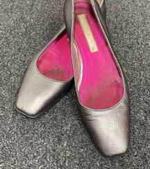 silver gray square toe kitten heel ballet flat leather 40