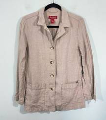 Vintage LOGG Women's Light Brown Linen Button Up Shirt Jacket Size 8