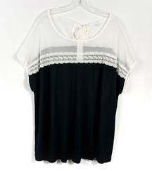 Linda Matthews Womens Plus Size White Mesh Detail Black Body Short Sleeve Blouse