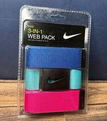 Nike Golf's 3-in-1 Web Belts NEW IN BOX (One Size Adjustable) Blue/Sky Blue/Pink
