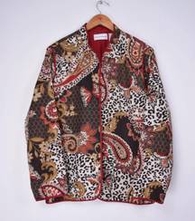 Alfred Dunner Petite Vintage 90’s style Quilted Patchwork Kimono Long Sleeve Printed paisley Leopard Jacket