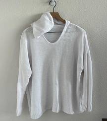 Eileen Fisher 100% Organic Linen Open Knit Hooded Women's Hoodie Sweatshirt S/M