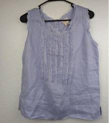 Andrea Jovine 100% Linen Tank Button Back Raw Edges Size Large Sleeveless Top