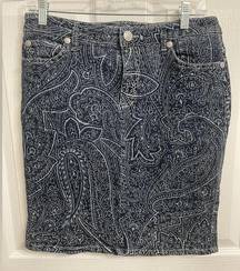 Nine West Vintage America Denim Skirt Size 29/8 Paisley Western Cowgirl Pockets