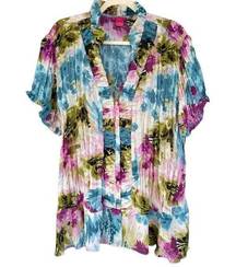 1300 Sunny Leigh Floral Watercolor Pleated Blouse Size 3X