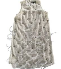 Cynthia Steffe Dress Women 4 White Rhinestone Feather Anais Sleeveless Mini Poly