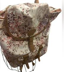 Icing Brand floral print ladies drawstring backpack bag, faux suede accents