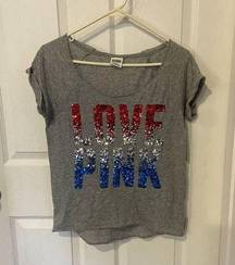 PINK - Victoria's Secret Victoria's Secret Love Pink Bling Sequin Short Sleeve Shirt Sz Small Patriotic