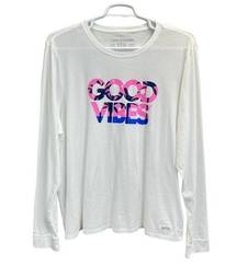 Life is Good  Womens GOOD VIBES T-Shirt White Size XXXL Long Sleeves Cotton