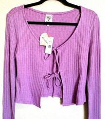 Self Esteem lavender cardigan dual front ties long sleeve size L NWT!