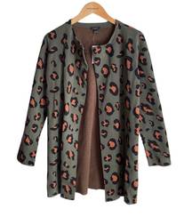 Ann Taylor Hunter Green Leopard Print Open Front Cardigan