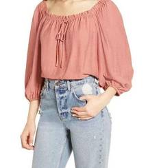 All in Favor Top XS Boho Peasant Blouse Long Sleeve Dusty Rose Casual Shirt Pink